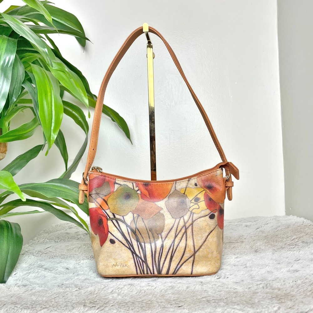 ICON Los Angeles Shirley Novak Pumpkin Poppies Leather Art Shoulder Bag Floral
